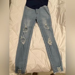 Light blue distressed maternity jeans- shein small NEW